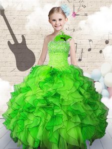 Ball Gowns Strapless Sleeveless Organza Floor Length Lace Up Beading and Ruffles Winning Pageant Gowns