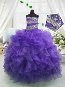 Nice Sleeveless Beading and Ruffles Lace Up High School Pageant Dress