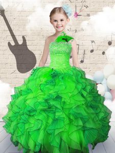 Enchanting Strapless Sleeveless Lace Up Pageant Dress Toddler Green Organza