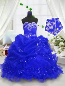 Royal Blue Sweetheart Lace Up Beading and Ruffled Layers and Pick Ups Little Girls Pageant Dress Wholesale Sleeveless