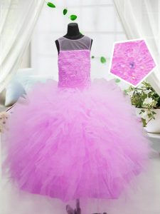 Attractive Scoop Sleeveless Tulle Child Pageant Dress Beading and Appliques Zipper