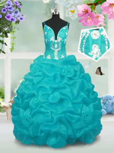 Sleeveless Lace Up Floor Length Beading and Pick Ups Child Pageant Dress
