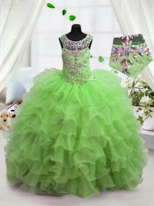 Edgy Scoop Lace Up Child Pageant Dress Beading and Ruffled Layers Sleeveless Floor Length