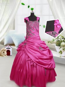 Fantastic Straps Sleeveless Satin Little Girl Pageant Gowns Beading and Pick Ups Lace Up