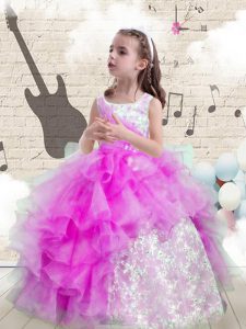 Cute Ruffled Ball Gowns Pageant Dress Toddler Purple Scoop Organza Sleeveless Floor Length Lace Up