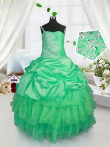 Free and Easy Satin and Tulle Strapless Sleeveless Lace Up Beading and Ruffled Layers and Pick Ups Little Girls Pageant 