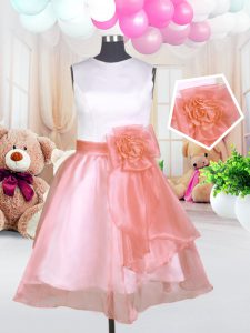 Glamorous Organza Scoop Sleeveless Zipper Hand Made Flower Flower Girl Dress in Baby Pink