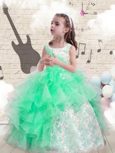 Apple Green Lace Up Scoop Beading and Ruffles Little Girls Pageant Dress Wholesale Organza Sleeveless