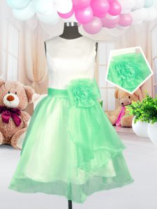 Scoop Sleeveless Organza Knee Length Zipper Toddler Flower Girl Dress in Apple Green with Hand Made Flower