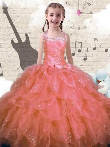 Pretty Halter Top Pink Lace Up Custom Made Pageant Dress Beading and Ruffles Sleeveless Floor Length