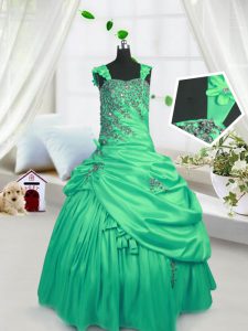 Straps Sleeveless Satin Kids Formal Wear Beading and Pick Ups Lace Up