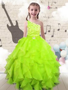 Beautiful One Shoulder Floor Length Ball Gowns Sleeveless Yellow Green Custom Made Pageant Dress Lace Up