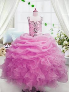 Deluxe Sleeveless Zipper Floor Length Beading and Ruffles and Pick Ups Little Girls Pageant Gowns