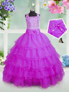 Ruffled Rose Pink Sleeveless Organza Zipper Little Girls Pageant Gowns for Party and Wedding Party