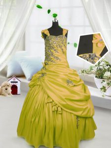Gold Straps Lace Up Beading and Pick Ups Girls Pageant Dresses Sleeveless