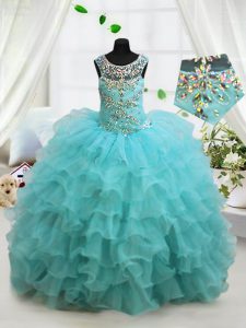 Lovely Aqua Blue Little Girls Pageant Dress Wholesale Party and Wedding Party and For with Beading and Ruffled Layers Sc