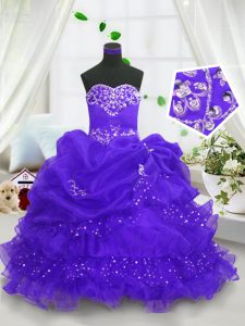 Custom Made Pick Ups Ruffled Floor Length Ball Gowns Sleeveless Blue Pageant Dress Lace Up