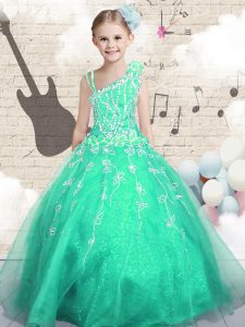 Custom Fit Floor Length Ball Gowns Sleeveless Apple Green Pageant Dresses Lace Up