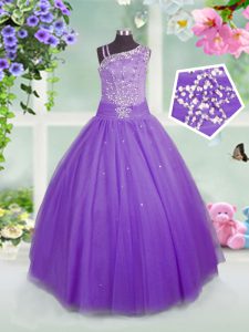 Dynamic Beading Little Girls Pageant Dress Wholesale Lavender Side Zipper Sleeveless Floor Length