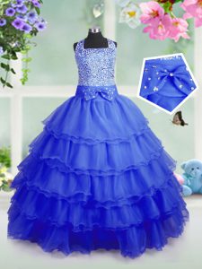 Ruffled Square Sleeveless Zipper Pageant Gowns Royal Blue Organza