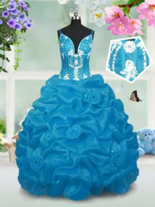Suitable V-neck Sleeveless Taffeta Little Girls Pageant Gowns Beading and Pick Ups Lace Up