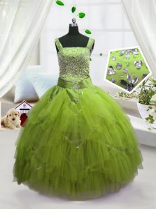 Designer Straps Sleeveless Lace Up Girls Pageant Dresses Yellow Green Tulle