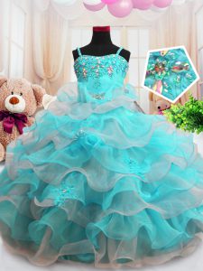 Excellent Organza Sleeveless Floor Length Kids Formal Wear and Beading and Ruffled Layers