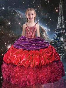 Luxurious Red Pageant Dress for Womens Party and Wedding Party and For with Beading and Ruffles and Pick Ups Spaghetti S