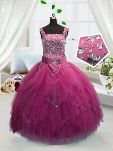 Artistic Sleeveless Floor Length Beading and Ruffles Lace Up Winning Pageant Gowns with Rose Pink