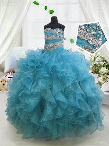 Shining Sweetheart Sleeveless Lace Up Pageant Gowns Blue Organza