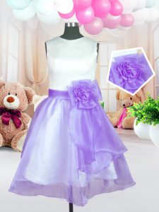 Lovely Scoop Knee Length Zipper Flower Girl Dresses Lilac for Military Ball and Sweet 16 and Quinceanera with Hand Made 