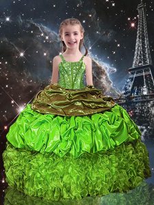 Sleeveless Floor Length Beading and Ruffles and Pick Ups Lace Up Child Pageant Dress