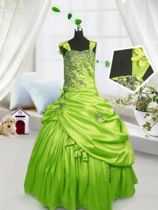 Wonderful Pick Ups Floor Length Yellow Green Little Girls Pageant Gowns Straps Sleeveless Lace Up