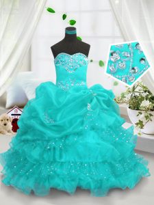 Chic Sleeveless Lace Up Floor Length Beading and Ruffled Layers and Pick Ups Pageant Gowns For Girls