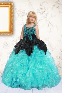 Clearance Pick Ups Floor Length Ball Gowns Sleeveless Aqua Blue Little Girls Pageant Dress Wholesale Lace Up
