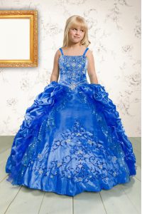 Charming Pick Ups Blue Sleeveless Satin Lace Up Winning Pageant Gowns for Military Ball and Sweet 16 and Quinceanera