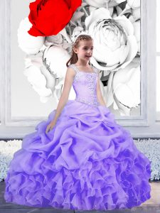 Extravagant Pick Ups Straps Sleeveless Lace Up Pageant Gowns Lavender Organza