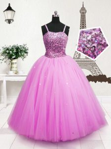 Sleeveless Beading and Sequins Zipper Little Girl Pageant Gowns