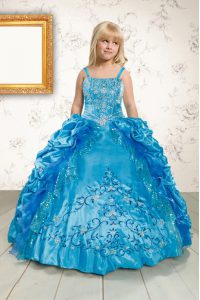 Satin Spaghetti Straps Sleeveless Lace Up Beading and Appliques and Pick Ups Little Girls Pageant Dress Wholesale in Tur