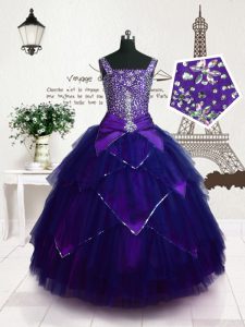 Sumptuous Purple Sleeveless Tulle Lace Up Little Girls Pageant Dress for Party and Wedding Party