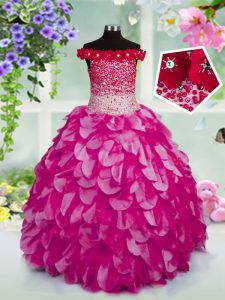 Low Price Fuchsia Little Girls Pageant Dress Wholesale Party and Wedding Party and For with Beading and Hand Made Flower