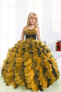 Edgy Multi-color Ball Gowns Beading and Ruffles Pageant Gowns Lace Up Organza Sleeveless Floor Length