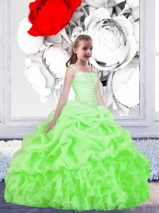Sweet Organza Lace Up Girls Pageant Dresses Sleeveless Floor Length Beading and Ruffles and Pick Ups