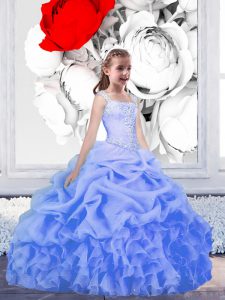 Fashion Baby Blue Sleeveless Beading and Ruffles and Pick Ups Floor Length Pageant Dress Womens