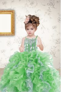 Organza Spaghetti Straps Sleeveless Lace Up Beading and Ruffles and Sequins Kids Pageant Dress in Multi-color