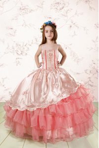 Amazing Ruffled Baby Pink Sleeveless Organza Lace Up Pageant Dress for Party and Wedding Party
