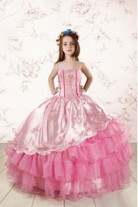 Modern Organza Sleeveless Floor Length Child Pageant Dress and Embroidery and Ruffled Layers