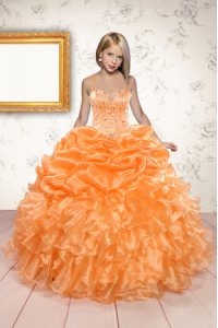 New Style Pick Ups Orange Sleeveless Organza Lace Up Winning Pageant Gowns for Party and Wedding Party