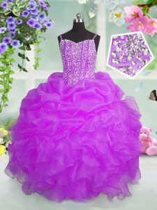 Fuchsia Custom Made Pageant Dress Party and Wedding Party and For with Beading and Ruffles and Pick Ups Spaghetti Straps