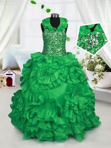 Perfect Floor Length Green Little Girl Pageant Gowns Halter Top Sleeveless Zipper